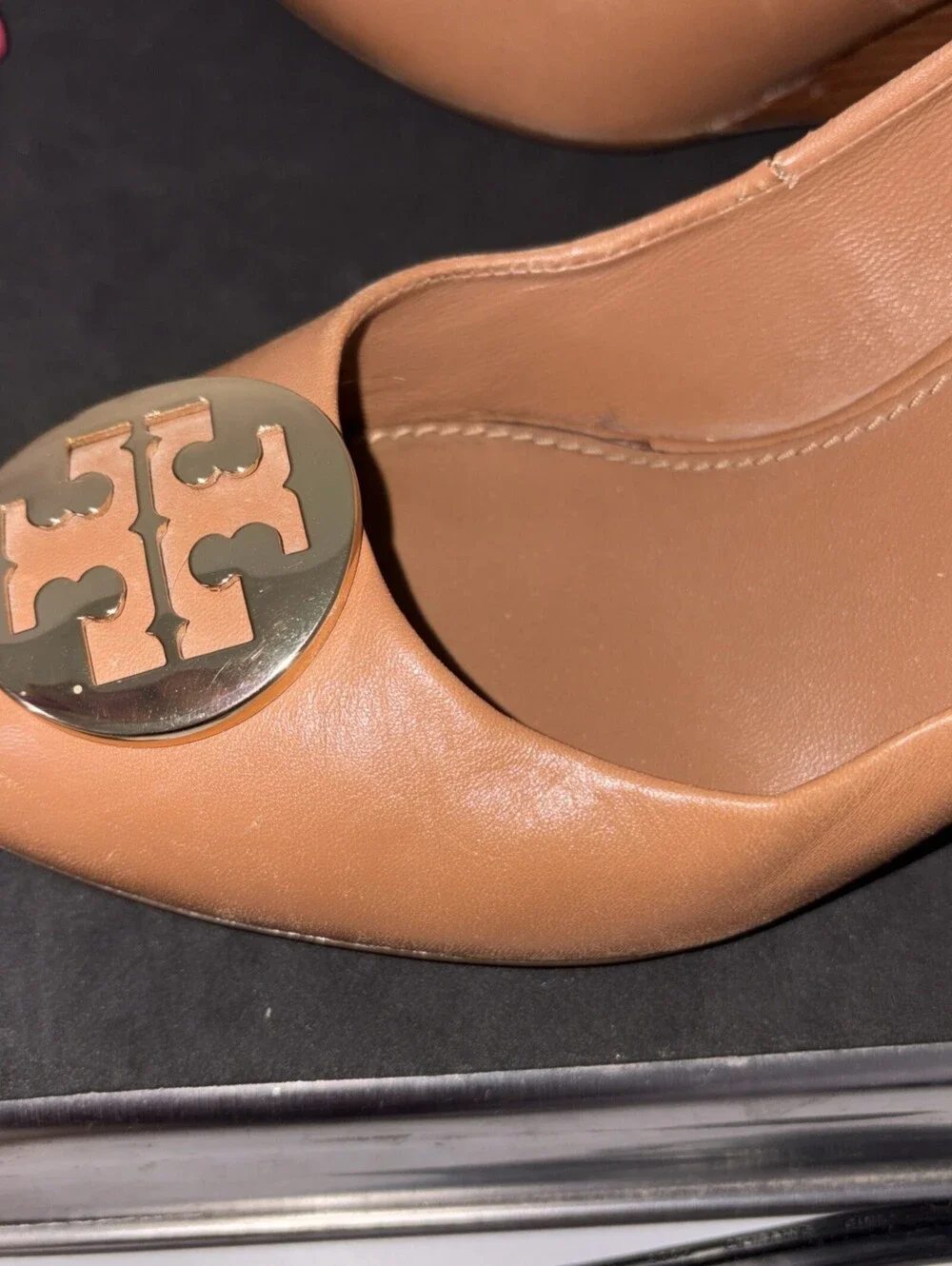 Tory Burch Brown Leather Round Toe Wedge Pumps Size 6 1/2 M